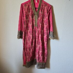 Embroidered Pink and Gold Tunic Kurta